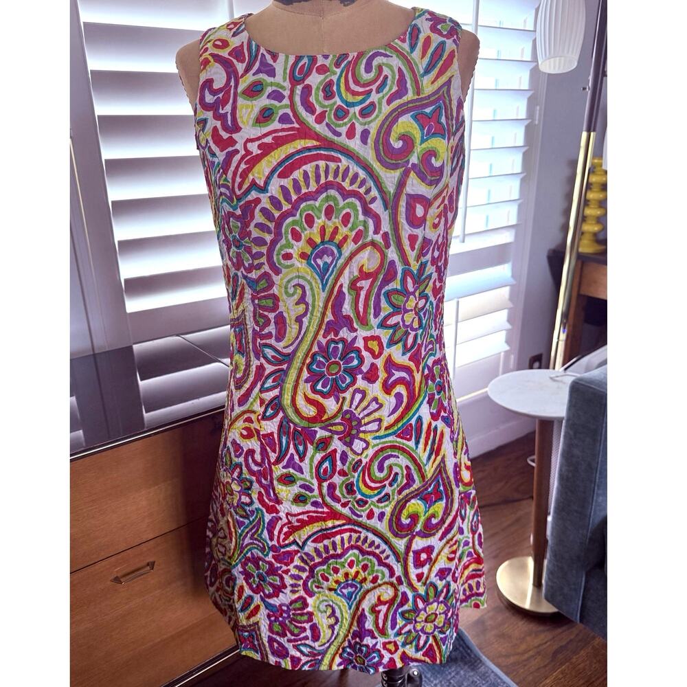 Versus Gianni Versace Silk Paisley Shift Dress 💜 Vintage Italy 26/40